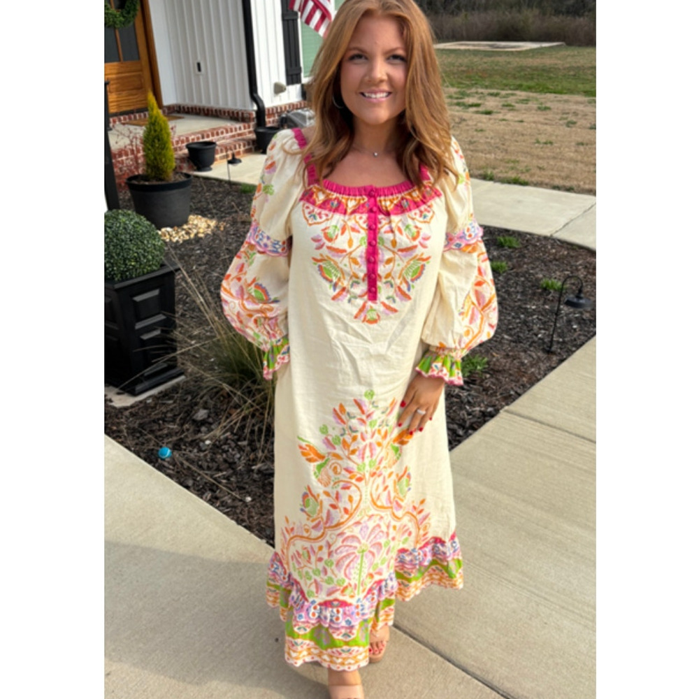 FARM RIO NWT Anthropologie Printed Linen Blend Dress Size XS